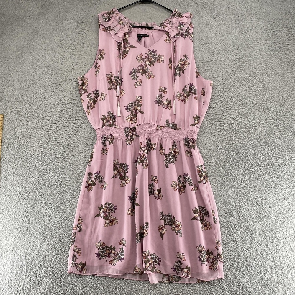 White House‎ Black Market Dress Womens 20W Pink Floral Ruffle Neck Sleeveless